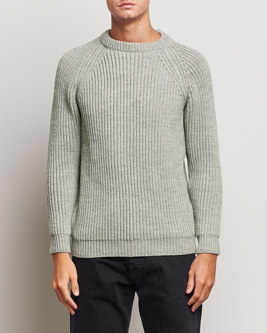 Herre | Trøjer | Gloverall | Fisherman Rib Chunky Wool Crew Light Grey