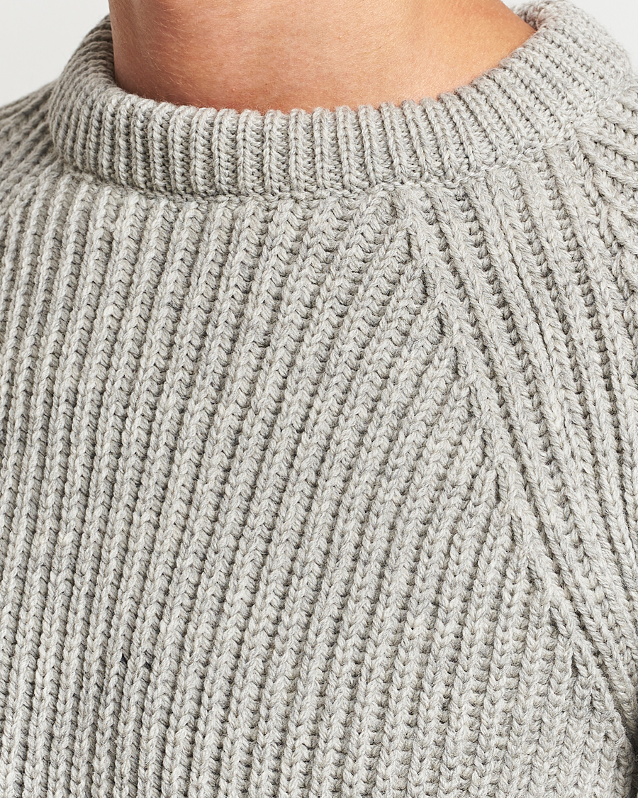 Herre | Trøjer | Gloverall | Fisherman Rib Chunky Wool Crew Light Grey