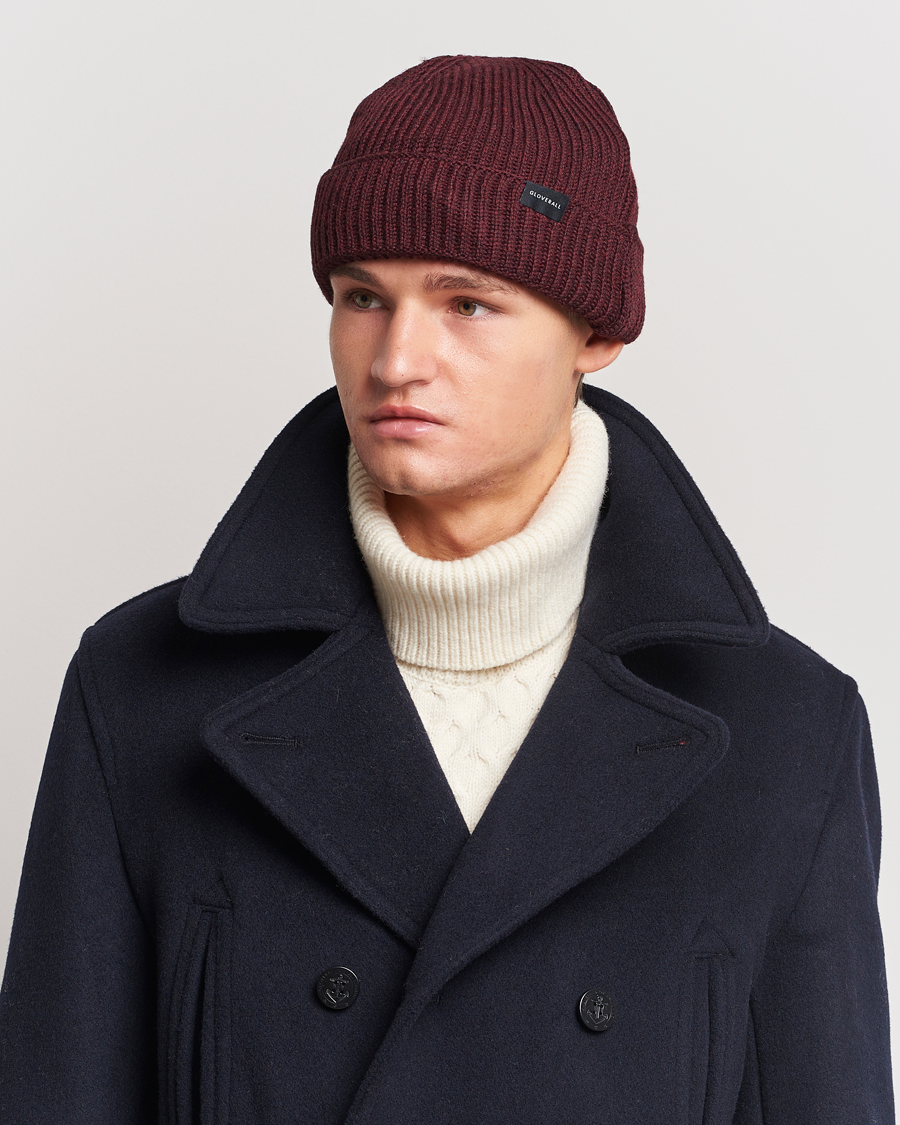 Herre | Gloverall | Gloverall | Fisherman Lambswool Beanie Burgundy