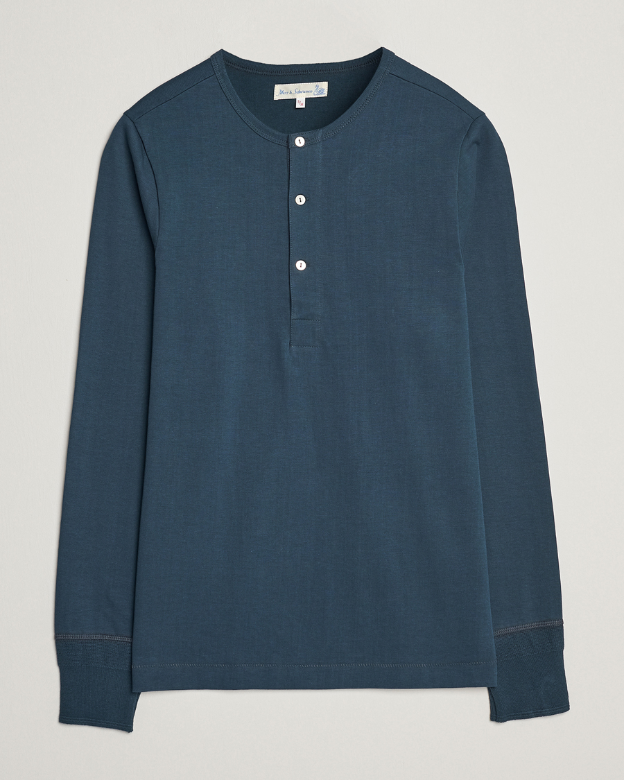 Herre | Trøjer | Merz b. Schwanen | Classic Organic Cotton Henley Mineral Blue
