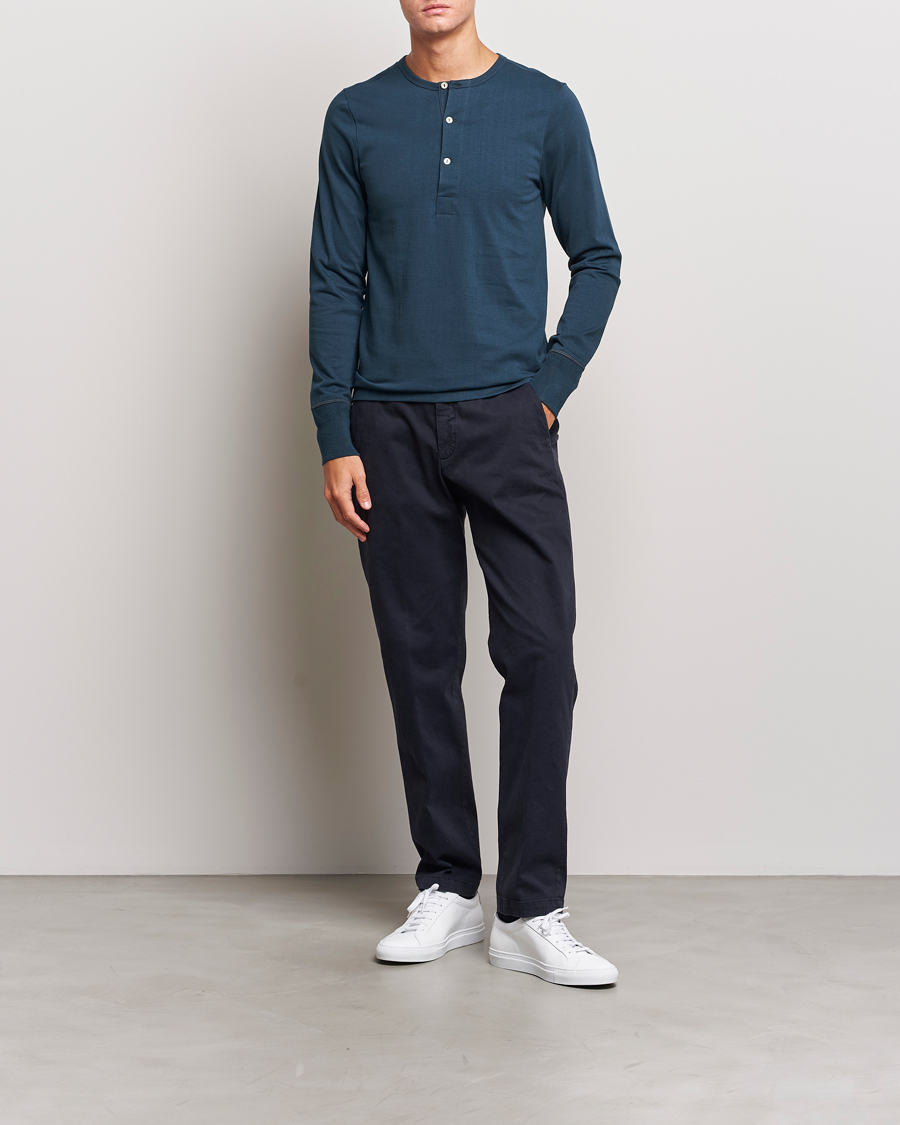 Herre | Trøjer | Merz b. Schwanen | Classic Organic Cotton Henley Mineral Blue