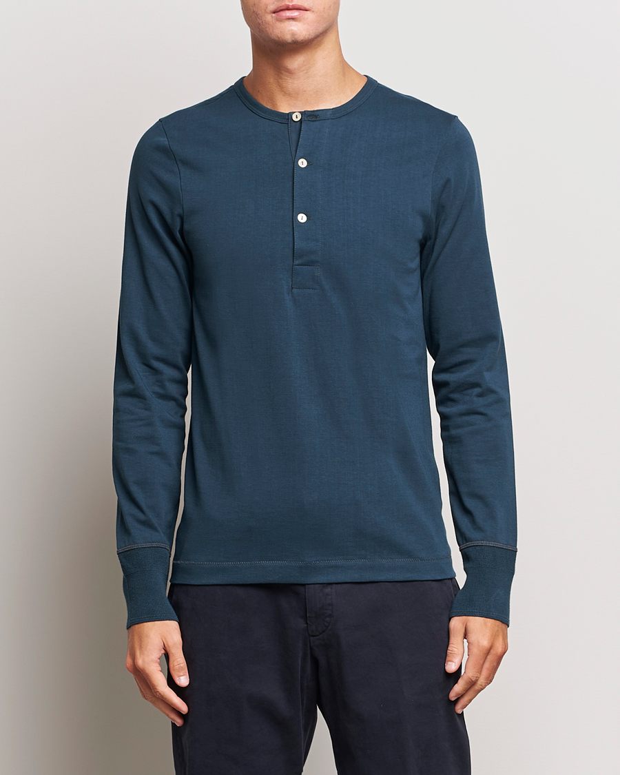 Herre | Trøjer | Merz b. Schwanen | Classic Organic Cotton Henley Mineral Blue