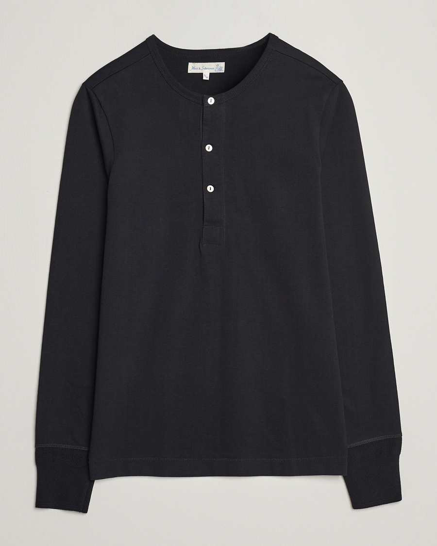 Herre | Trøjer | Merz b. Schwanen | Classic Organic Cotton Henley Sweater Black