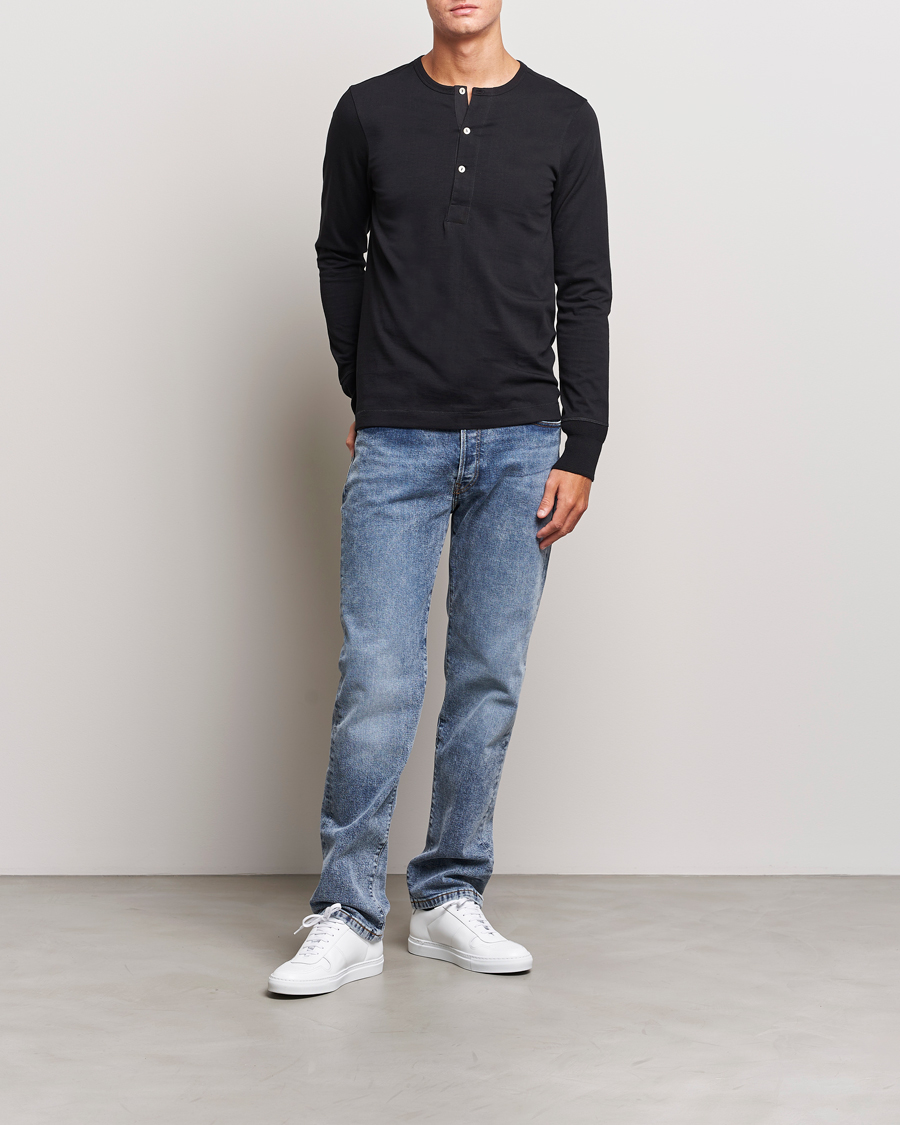 Herre | Trøjer | Merz b. Schwanen | Classic Organic Cotton Henley Sweater Black