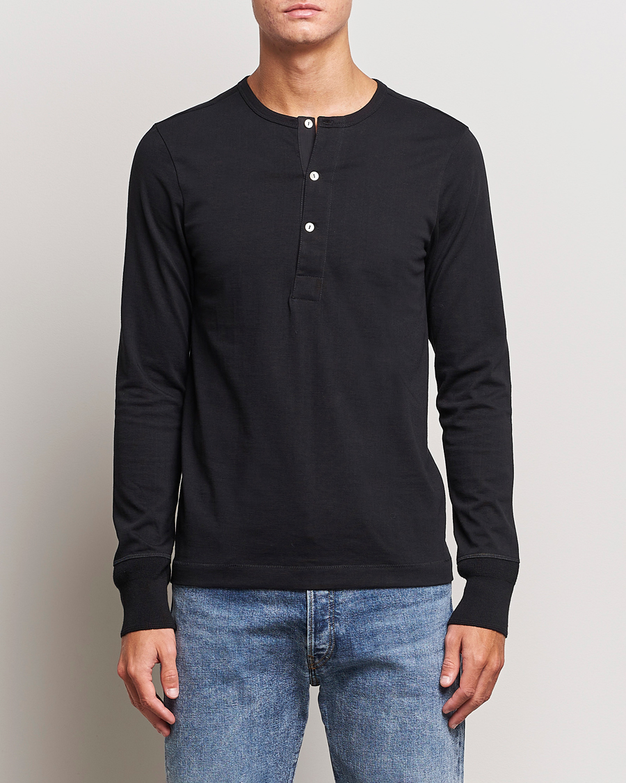Herre | Trøjer | Merz b. Schwanen | Classic Organic Cotton Henley Sweater Black