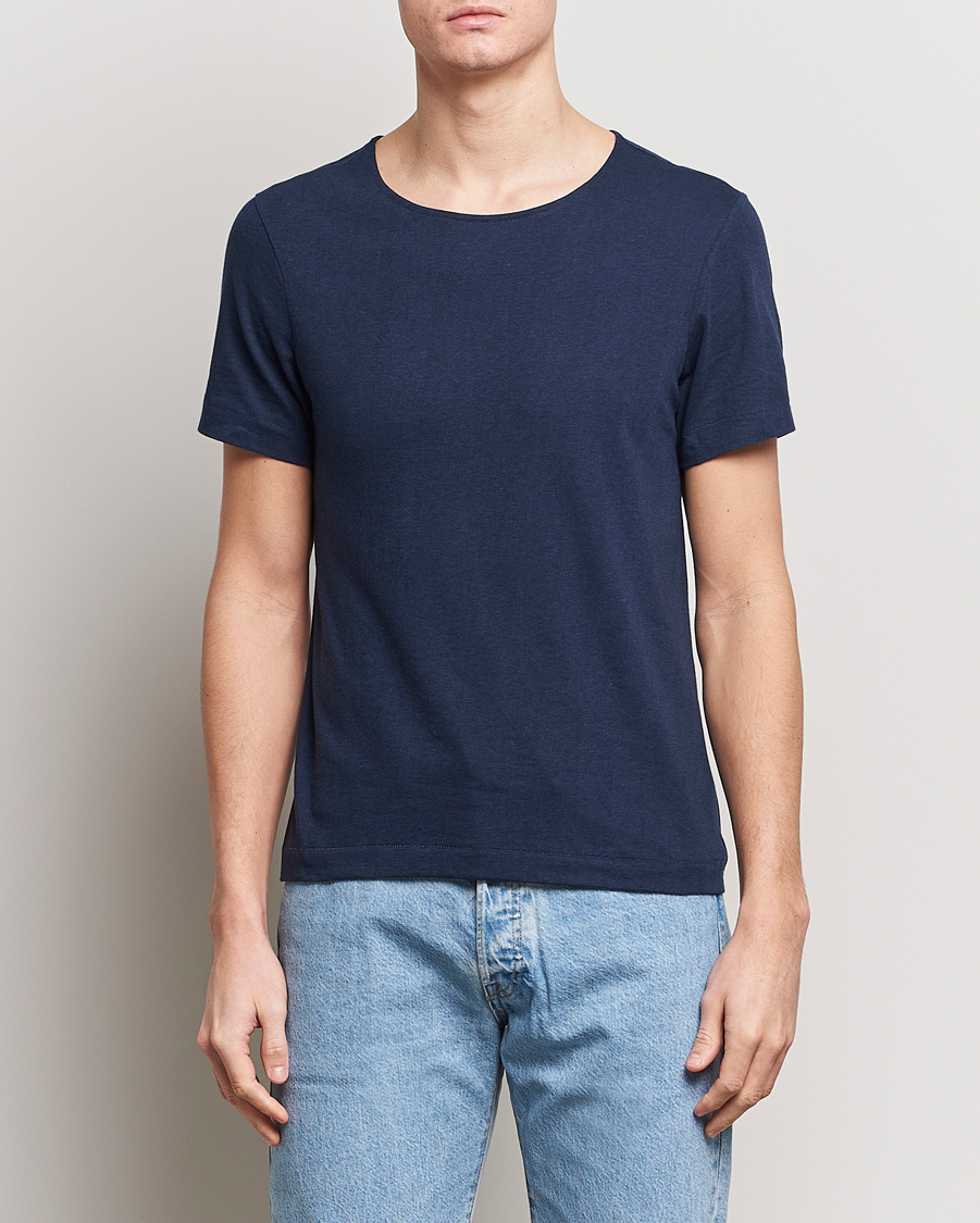 Herre | Kortærmede t-shirts | Merz b. Schwanen | 1920s Loopwheeled T-shirt Ink Blue