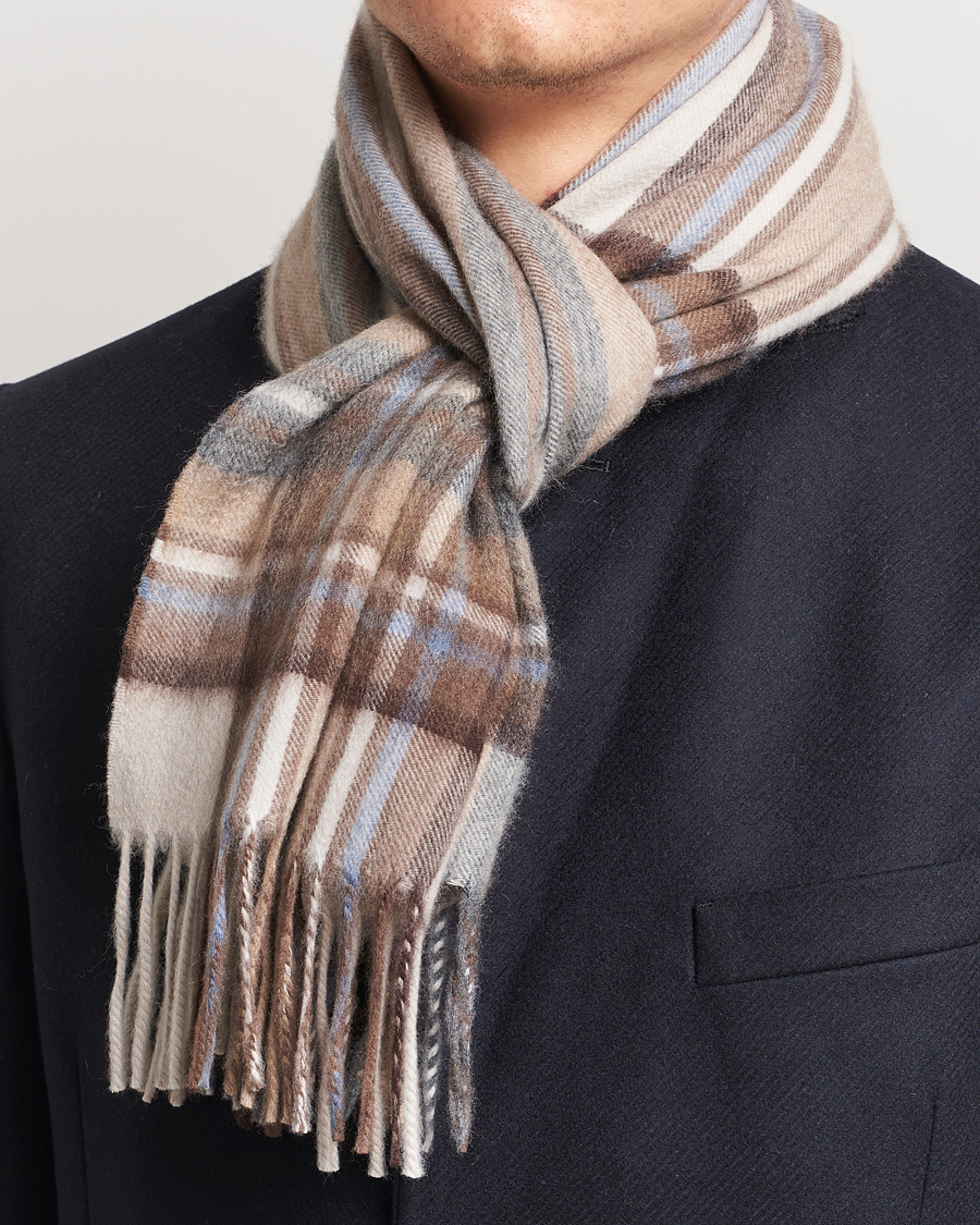 Herre | Begg & Co Striped/Checked Cashmere Scarf 30*160cm Natural Jean | Begg & Co | Striped/Checked Cashmere Scarf 30*160cm Natural Jean