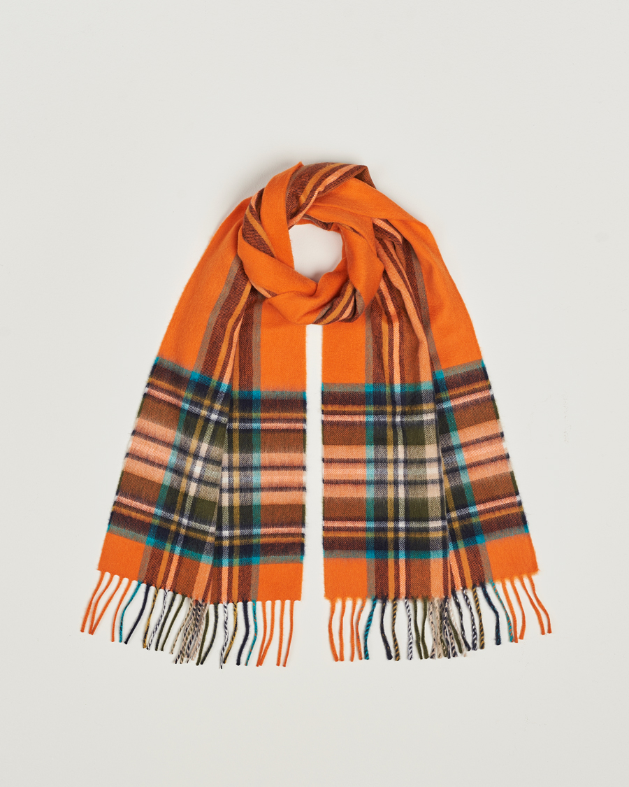 Herre | Begg & Co Striped/Checked Cashmere Scarf 30*160cm Orange | Begg & Co | Striped/Checked Cashmere Scarf 30*160cm Orange