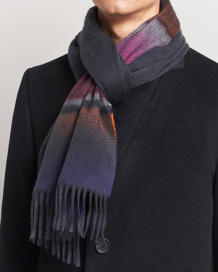Herre |  | Begg & Co | Solid/Checked Cashmere Scarf 36*183cm Midnight Pink