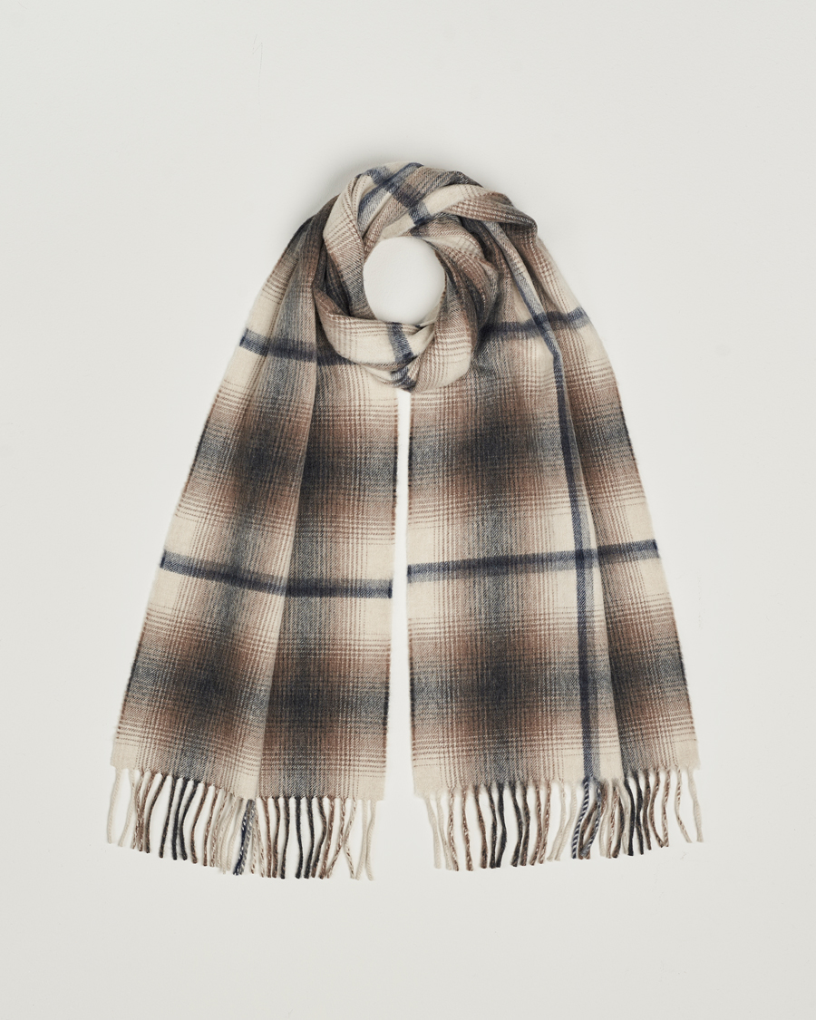 Herre | Begg & Co Wool/Cashmere Shadow Check Scarf 32*180cm Natural Grey | Begg & Co | Wool/Cashmere Shadow Check Scarf 32*180cm Natural Grey