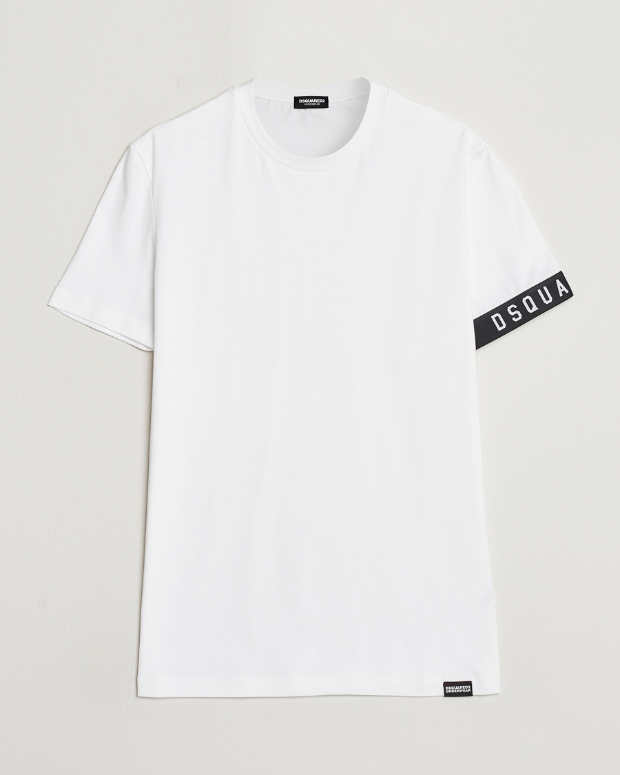 Herre | T-Shirts | Dsquared2 | Taped Logo Crew Neck T-Shirt White/Black