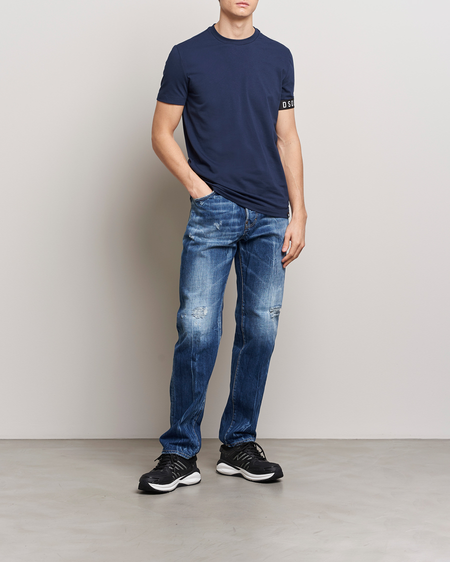 Herre | T-Shirts | Dsquared2 | Taped Logo Crew Neck T-Shirt Navy/White