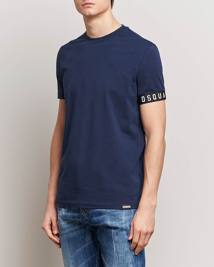 Herre |  | Dsquared2 | Taped Logo Crew Neck T-Shirt Navy/White