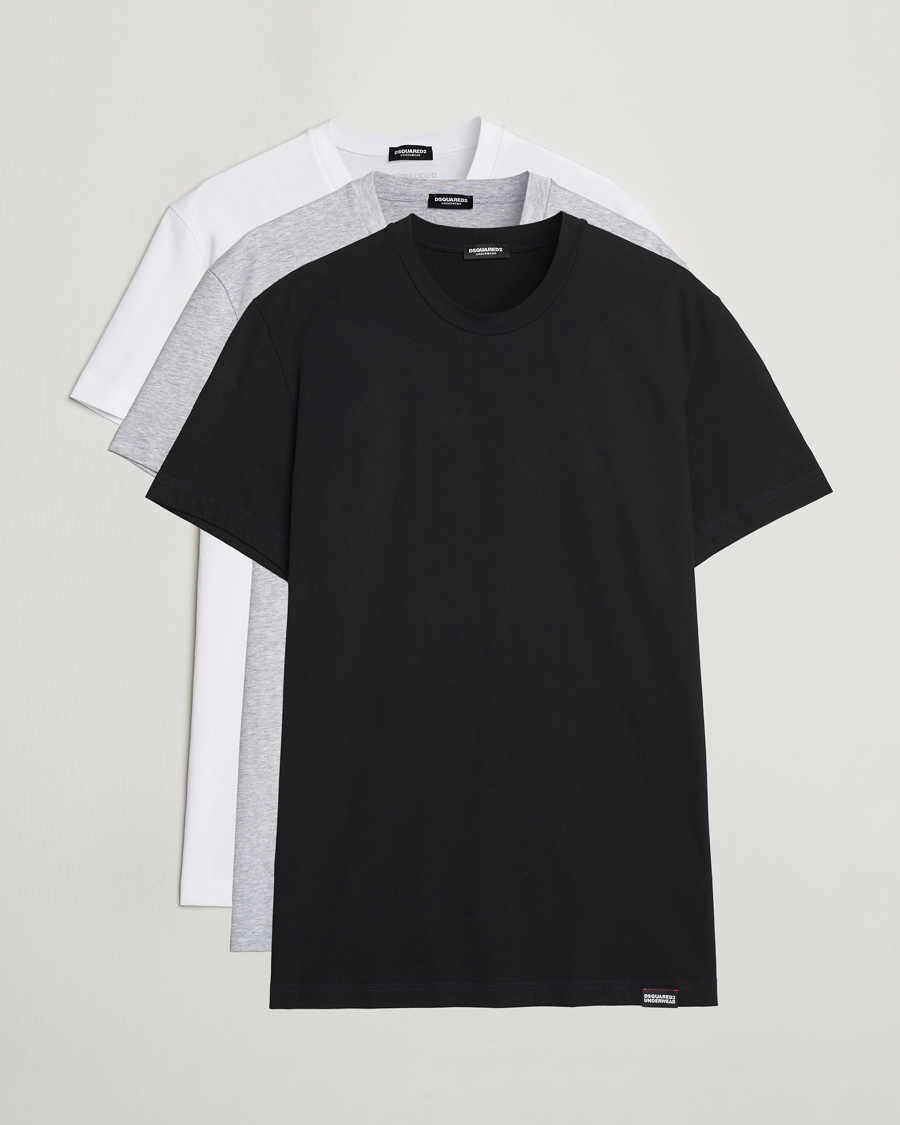Herre | T-Shirts | Dsquared2 | 3-Pack Cotton Crew Neck T-Shirt White/Grey/Black