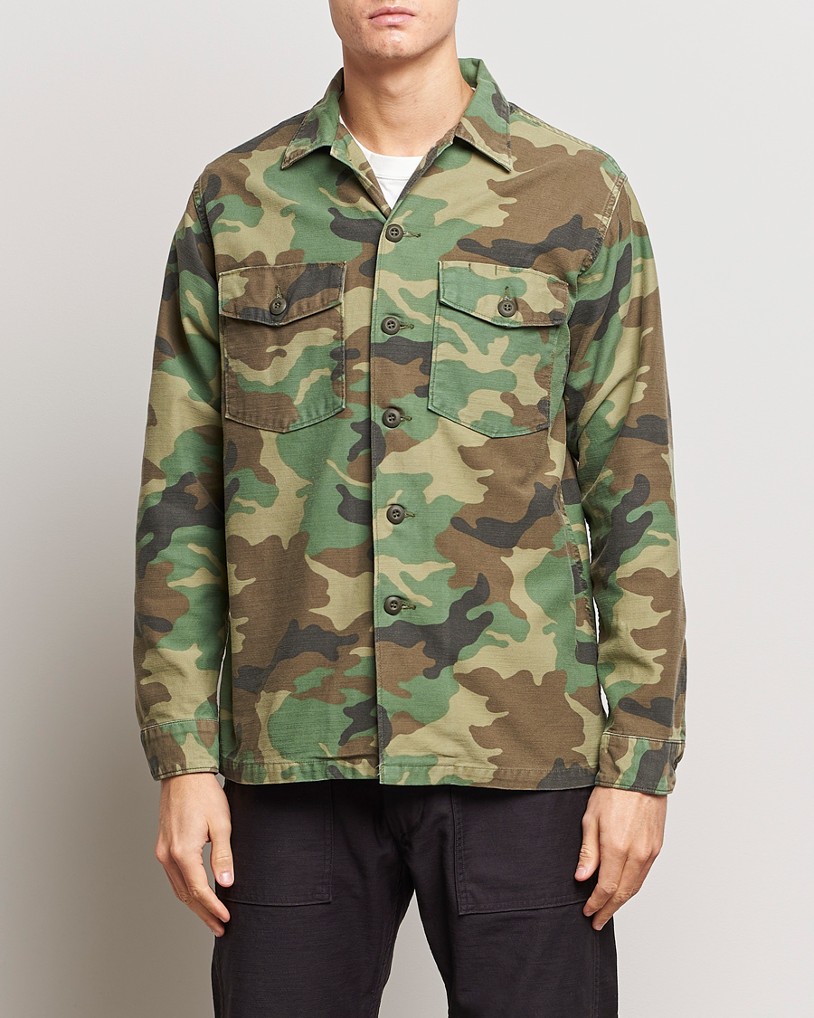 Herre | Skjorter | orSlow | Cotton Sateen US Army Overshirt Woodland Camo