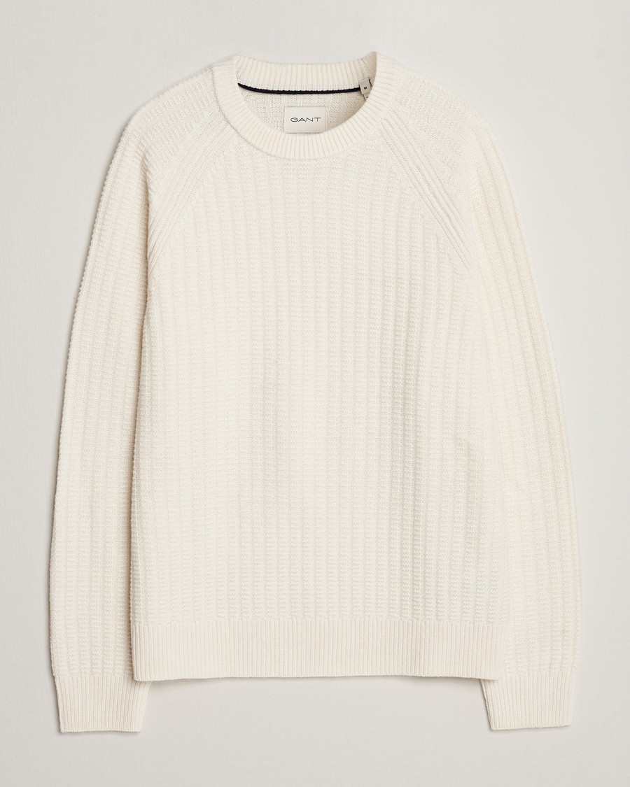 Herre | Trøjer | GANT | Textured Raglan Knitted Crew Neck Cream