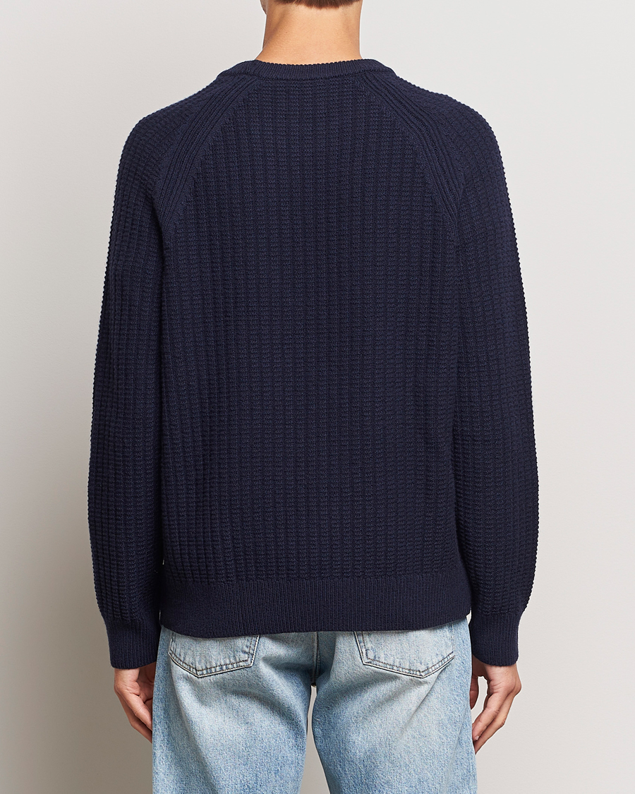 Herre | Trøjer | GANT | Textured Raglan Knitted Crew Neck Evening Blue