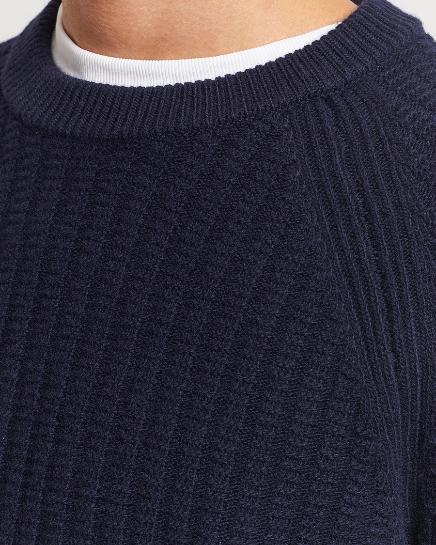 Herre | Trøjer | GANT | Textured Raglan Knitted Crew Neck Evening Blue