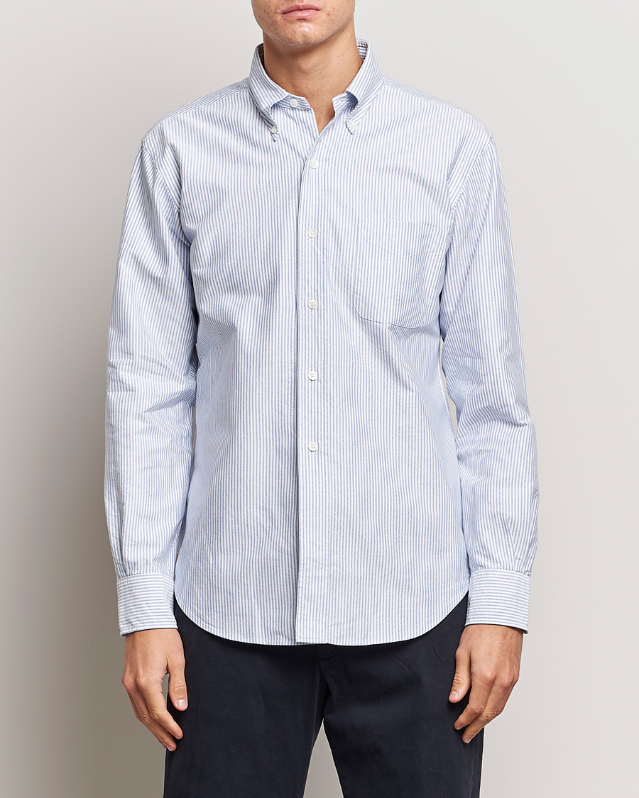 Herre | Skjorter | Kamakura Shirts | Vintage Ivy Oxford Button Down Shirt Blue Stripe