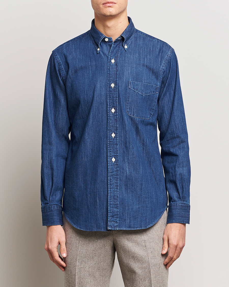 Herre | | Kamakura Shirts | Vintage Ivy Denim Button Down Shirt Dark Indigo