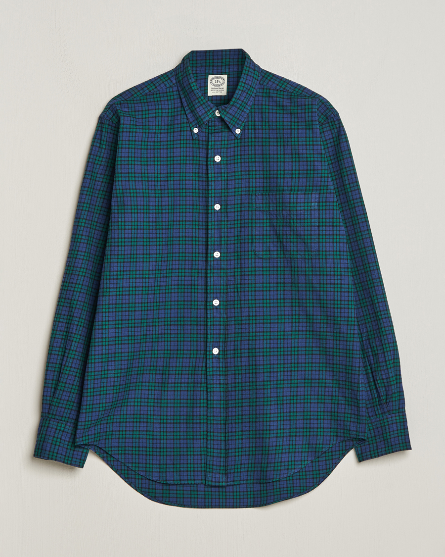 Herre | Skjorter | Kamakura Shirts | Vintage Ivy Blackwatch Flannel Shirt Navy/Green