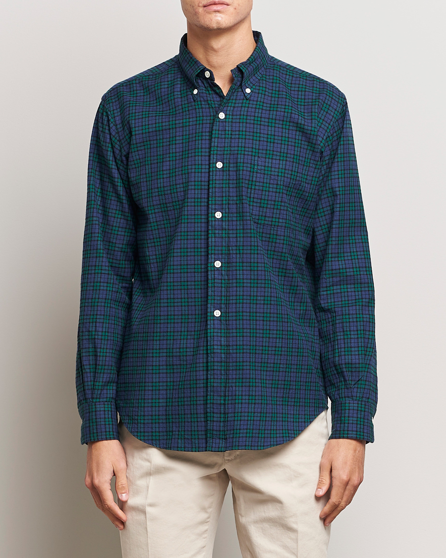 Herre |  | Kamakura Shirts | Vintage Ivy Blackwatch Flannel Shirt Navy/Green
