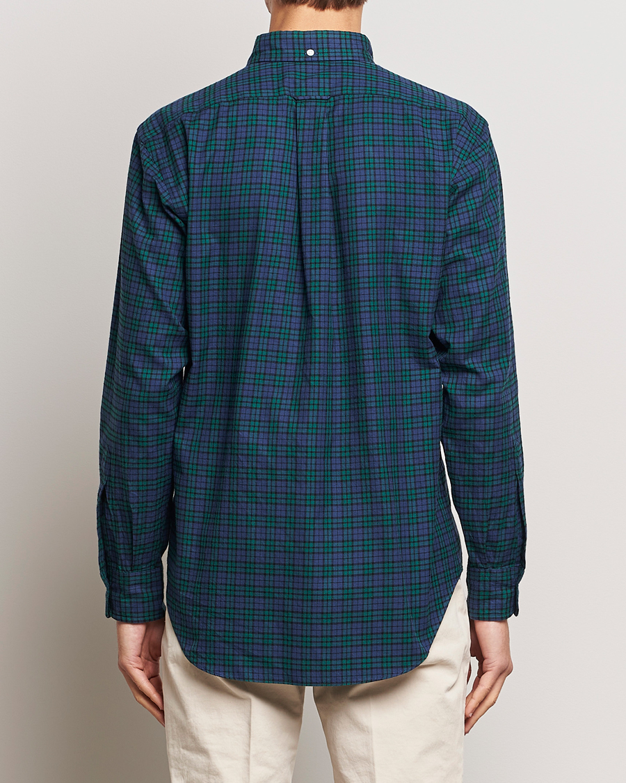 Herre | Skjorter | Kamakura Shirts | Vintage Ivy Blackwatch Flannel Shirt Navy/Green