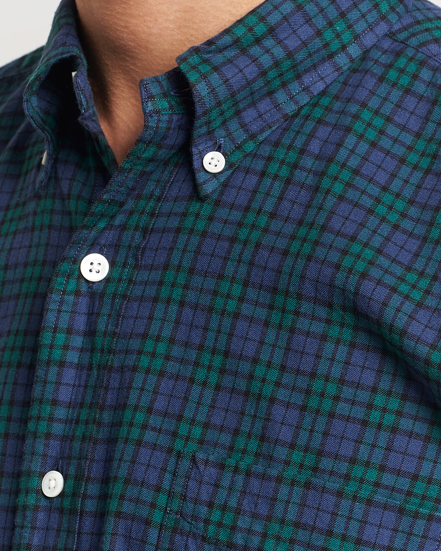 Herre | Skjorter | Kamakura Shirts | Vintage Ivy Blackwatch Flannel Shirt Navy/Green