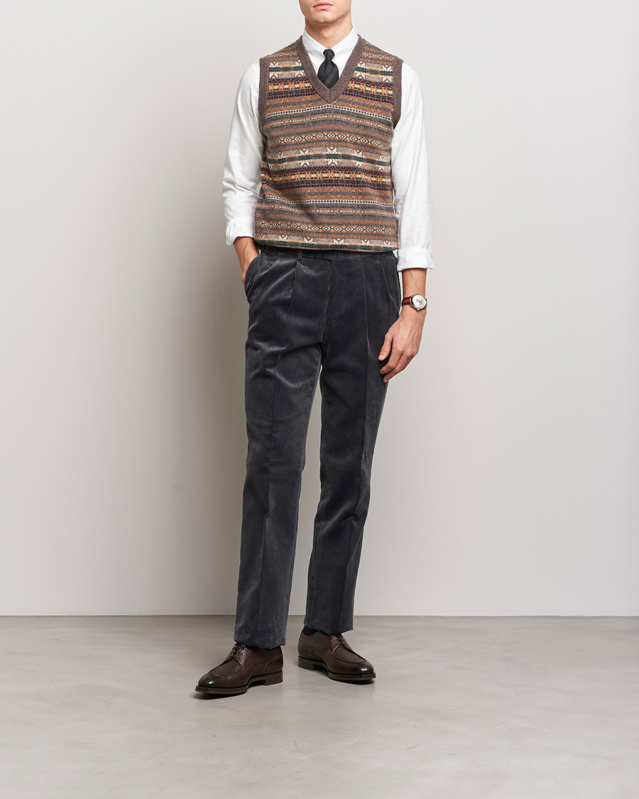 Herre | Trøjer | Beams F | Cashmere Fairisle Vest Dark Brown