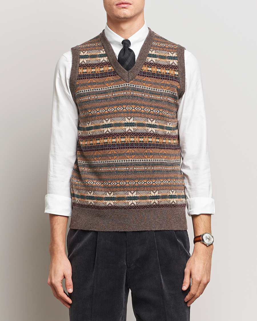 Herre | Trøjer | Beams F | Cashmere Fairisle Vest Dark Brown