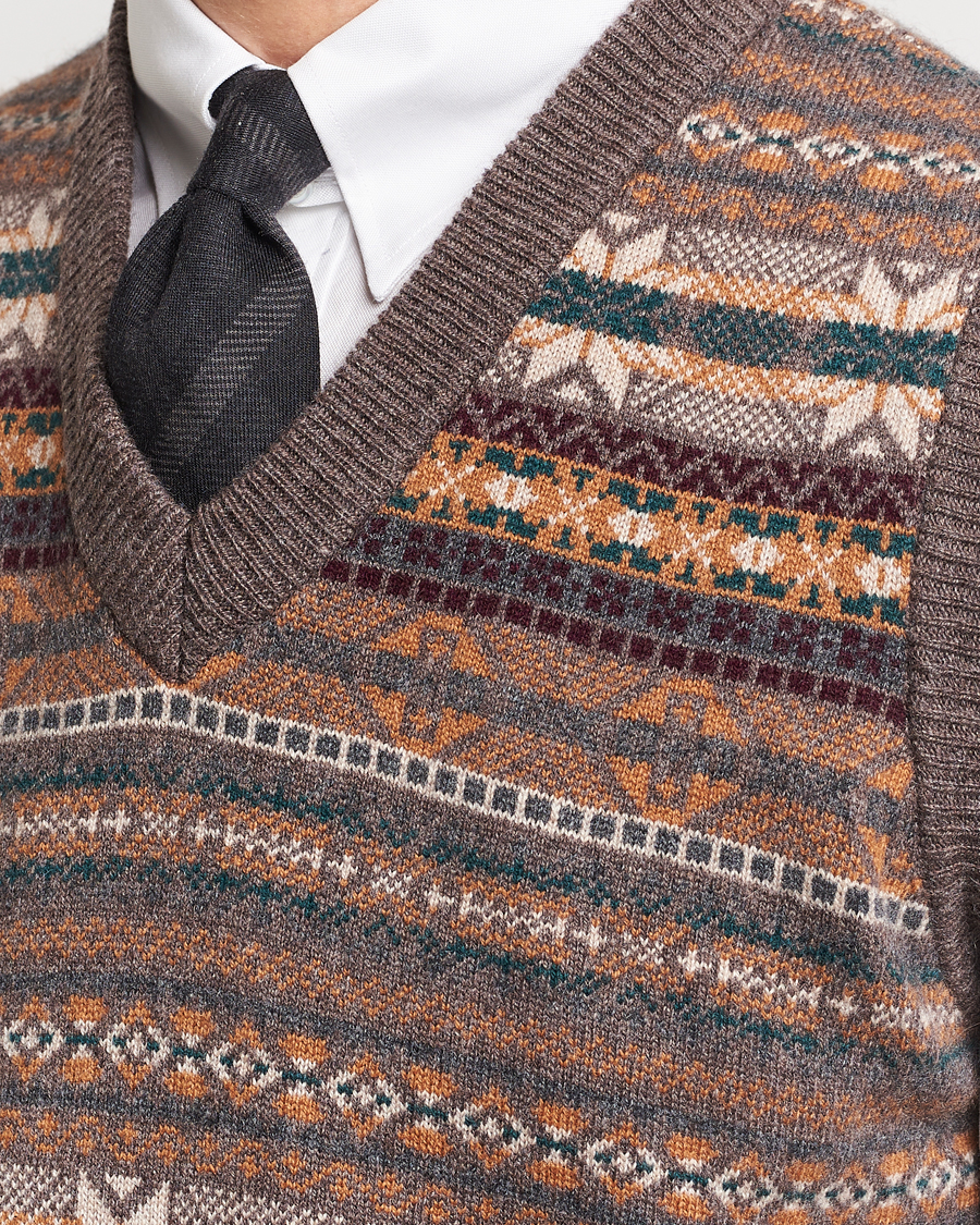 Herre | Trøjer | Beams F | Cashmere Fairisle Vest Dark Brown