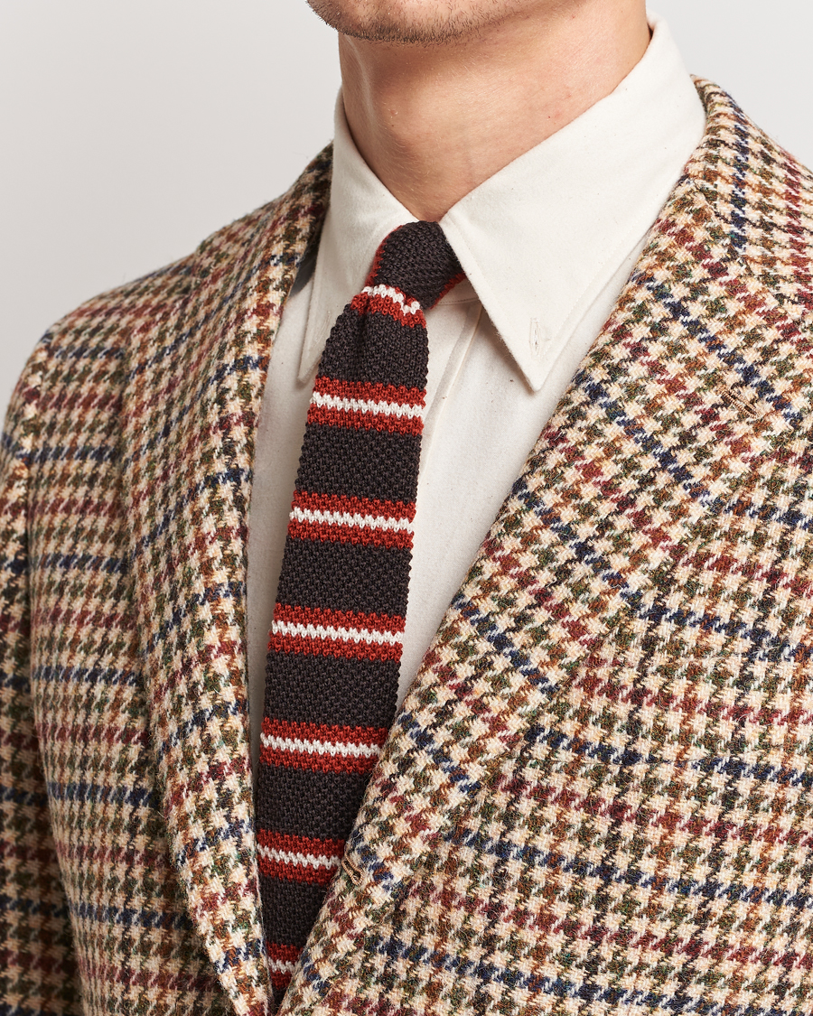 Herre | Beams F Striped Wool Tie Brown/Red | Beams F | Striped Wool Tie Brown/Red