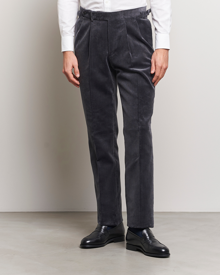 Herre | Bukser | Beams F | Corduroy Side Adjuster Trousers Charcoal