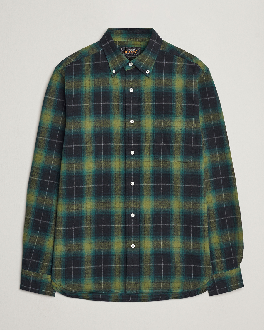 Herre | Skjorter | BEAMS PLUS | Shaggy Flannel Button Down Shirt Green Check