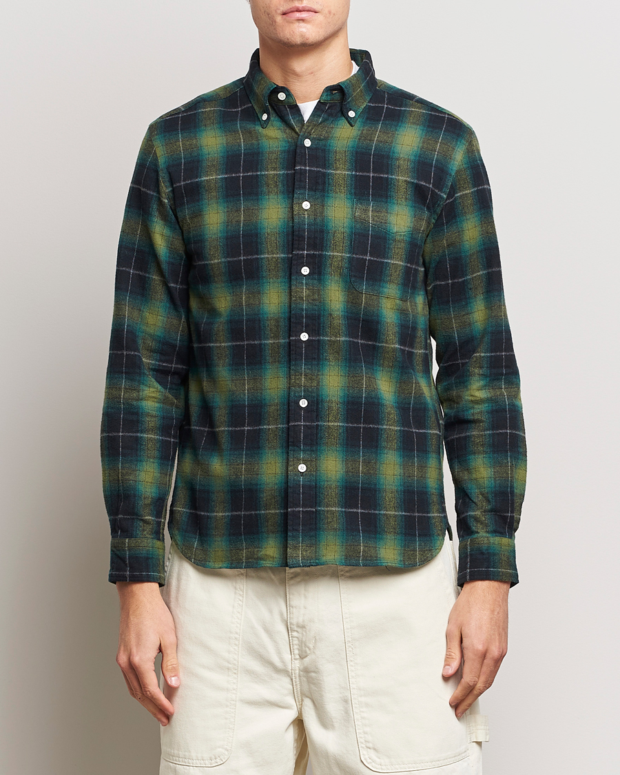Herre | Skjorter | BEAMS PLUS | Shaggy Flannel Button Down Shirt Green Check