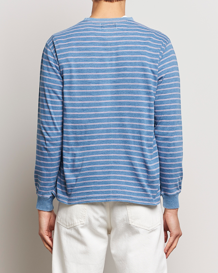 Herre | T-Shirts | BEAMS PLUS | Indigo Stripe Long Sleeve T-Shirt Light Blue