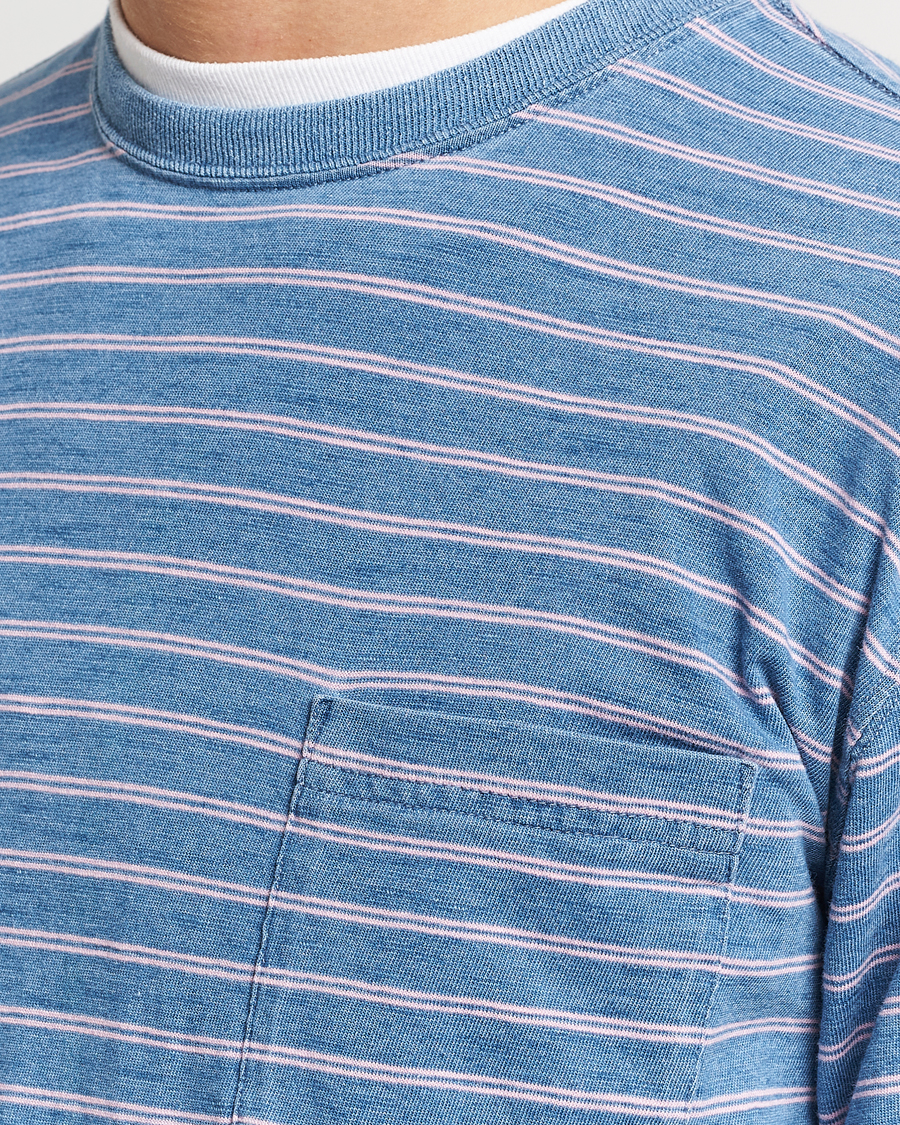 Herre | T-Shirts | BEAMS PLUS | Indigo Stripe Long Sleeve T-Shirt Light Blue