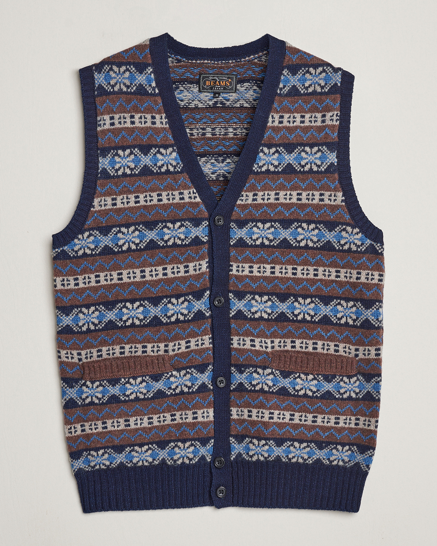 Herre | Trøjer | BEAMS PLUS | Fairisle Knit Vest Brown