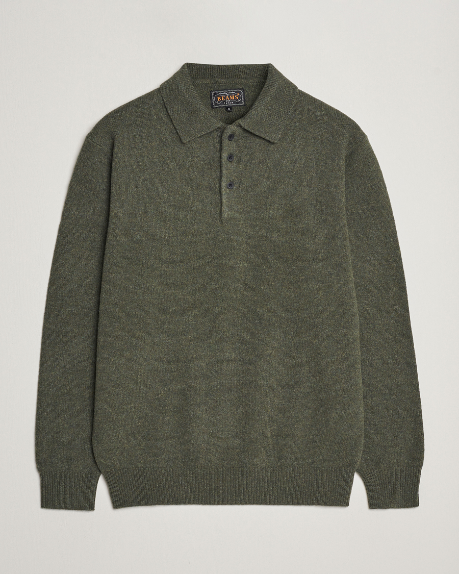 Herre | Trøjer | BEAMS PLUS | Long Sleeve Knitted Polo Olive
