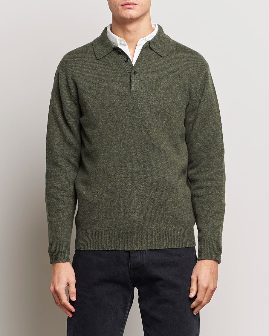 Herre | Trøjer | BEAMS PLUS | Long Sleeve Knitted Polo Olive