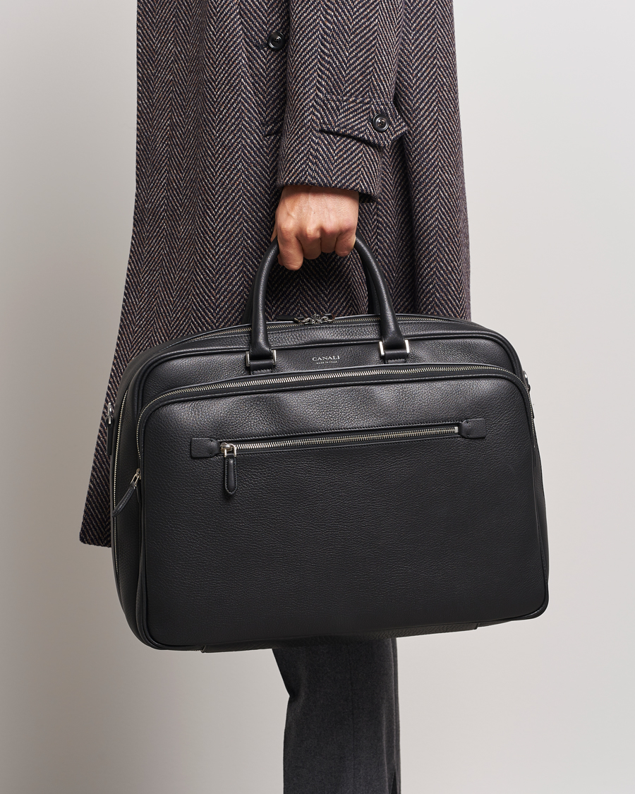 Herre | Canali | Canali | Grain Leather Weekend Bag Black