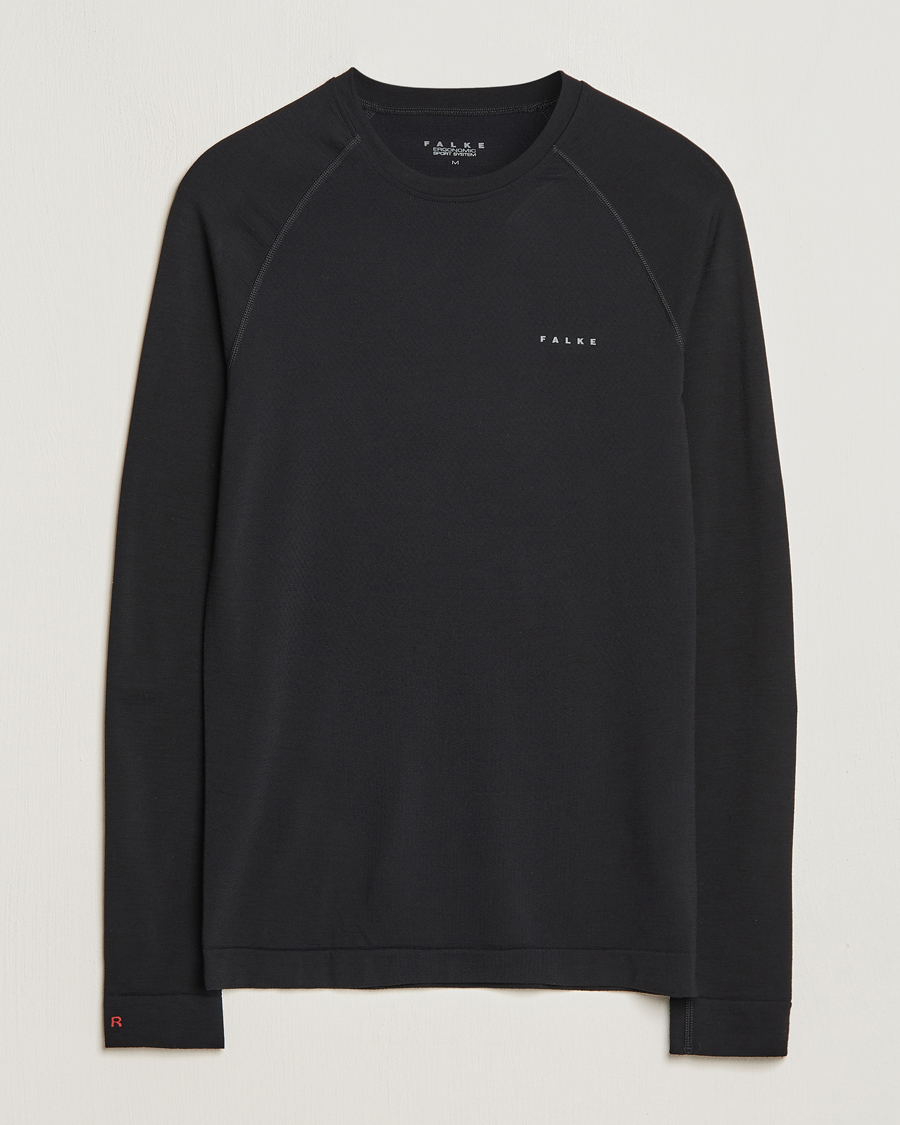 Herre | T-Shirts | Falke Sport | Long Sleeve Wool Tech Light Shirt Black