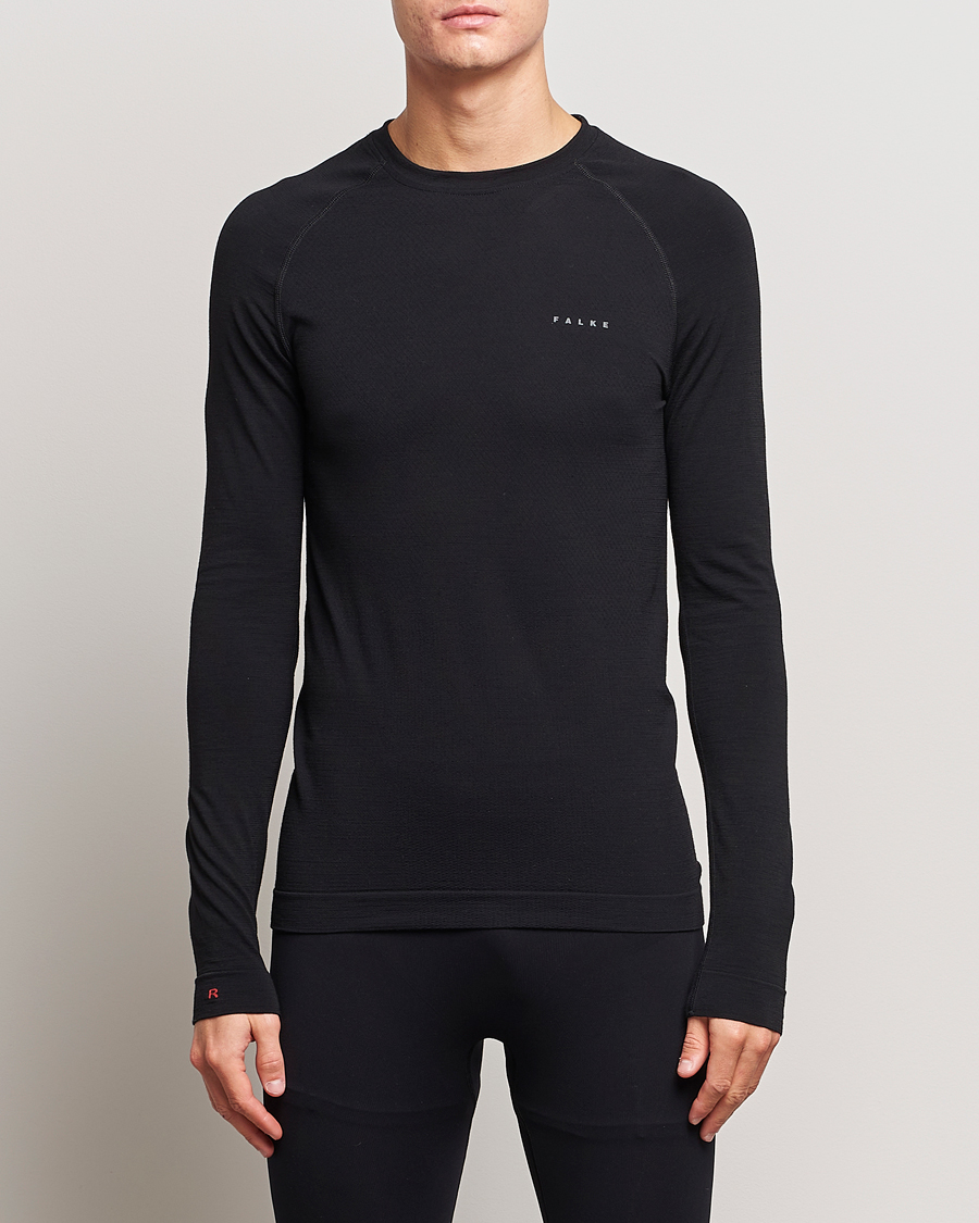Herre | T-Shirts | Falke Sport | Long Sleeve Wool Tech Light Shirt Black