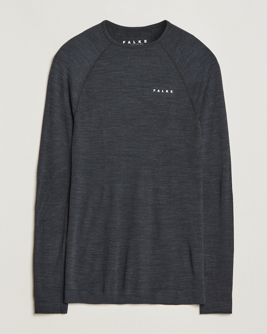 Herre | T-Shirts | Falke | Long Sleeve Wool Tech Shirt Black