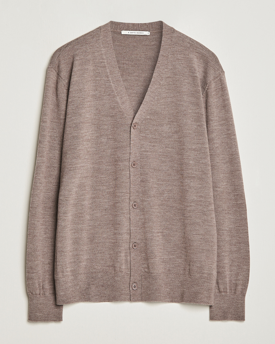 Herre | Trøjer | A Day's March | Oca Merino Cardigan Taupe Melange