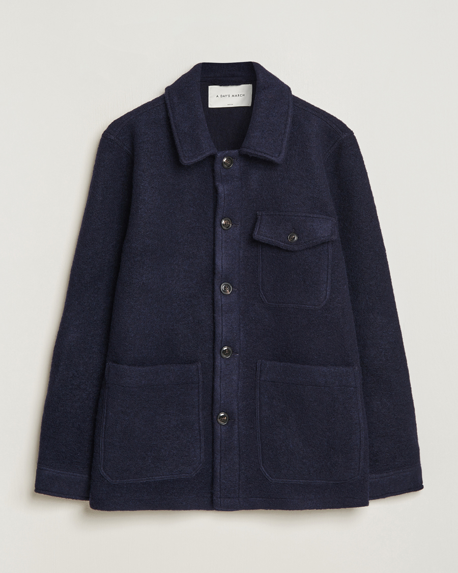 Herre | Skjorter | A Day's March | Chaumont Heavy Wool Overshirt Navy