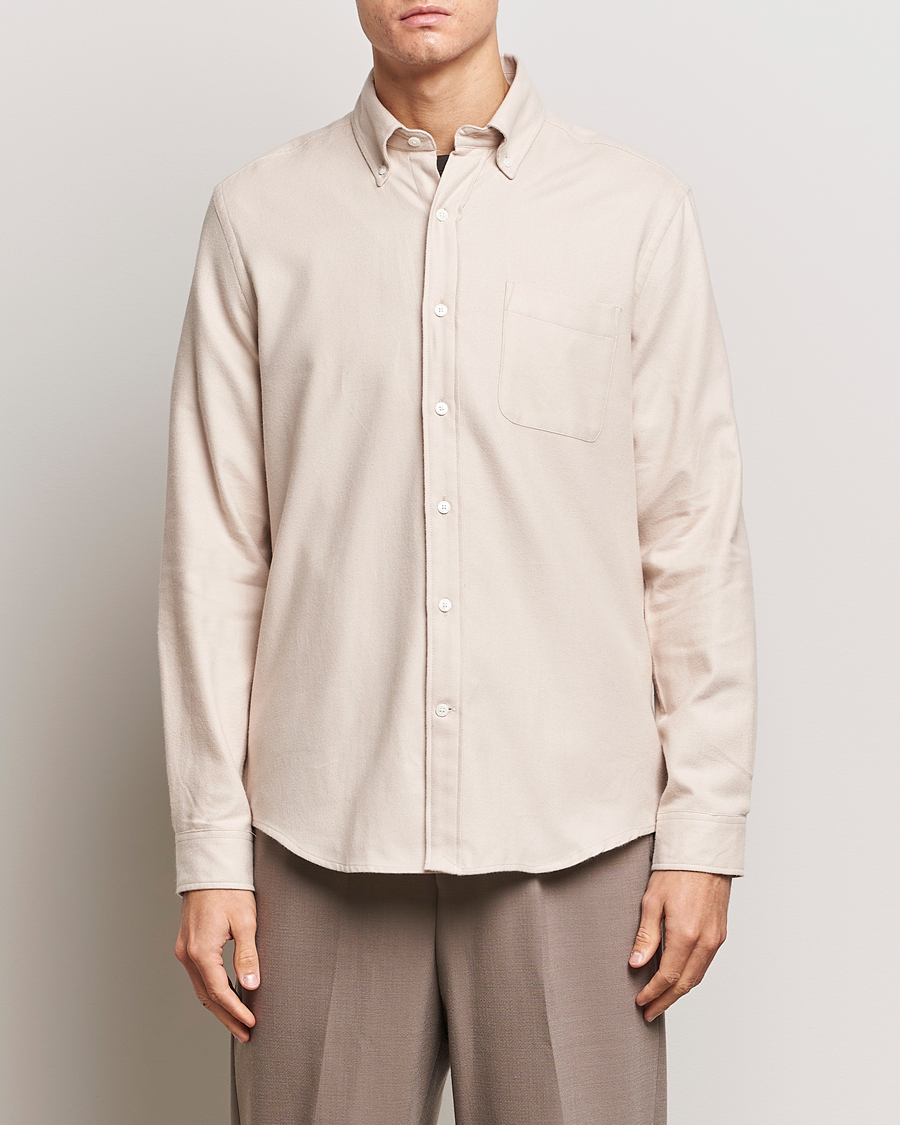 Herre | Skjorter | A Day's March | Moorgate Light Flanell Shirt Taupe Melange