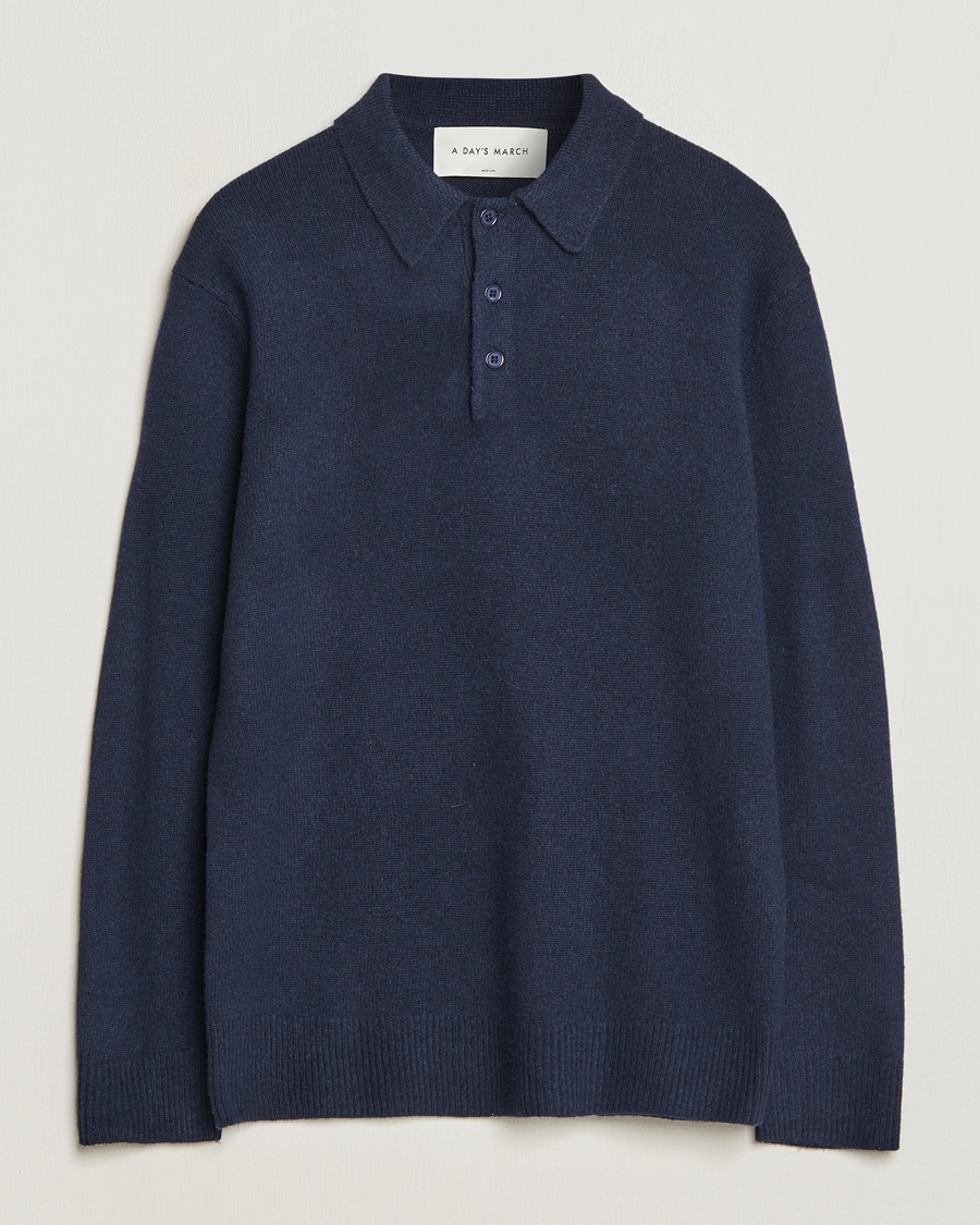 Herre | A Day's March | A Day's March | Avoch Lambswool Polo Navy