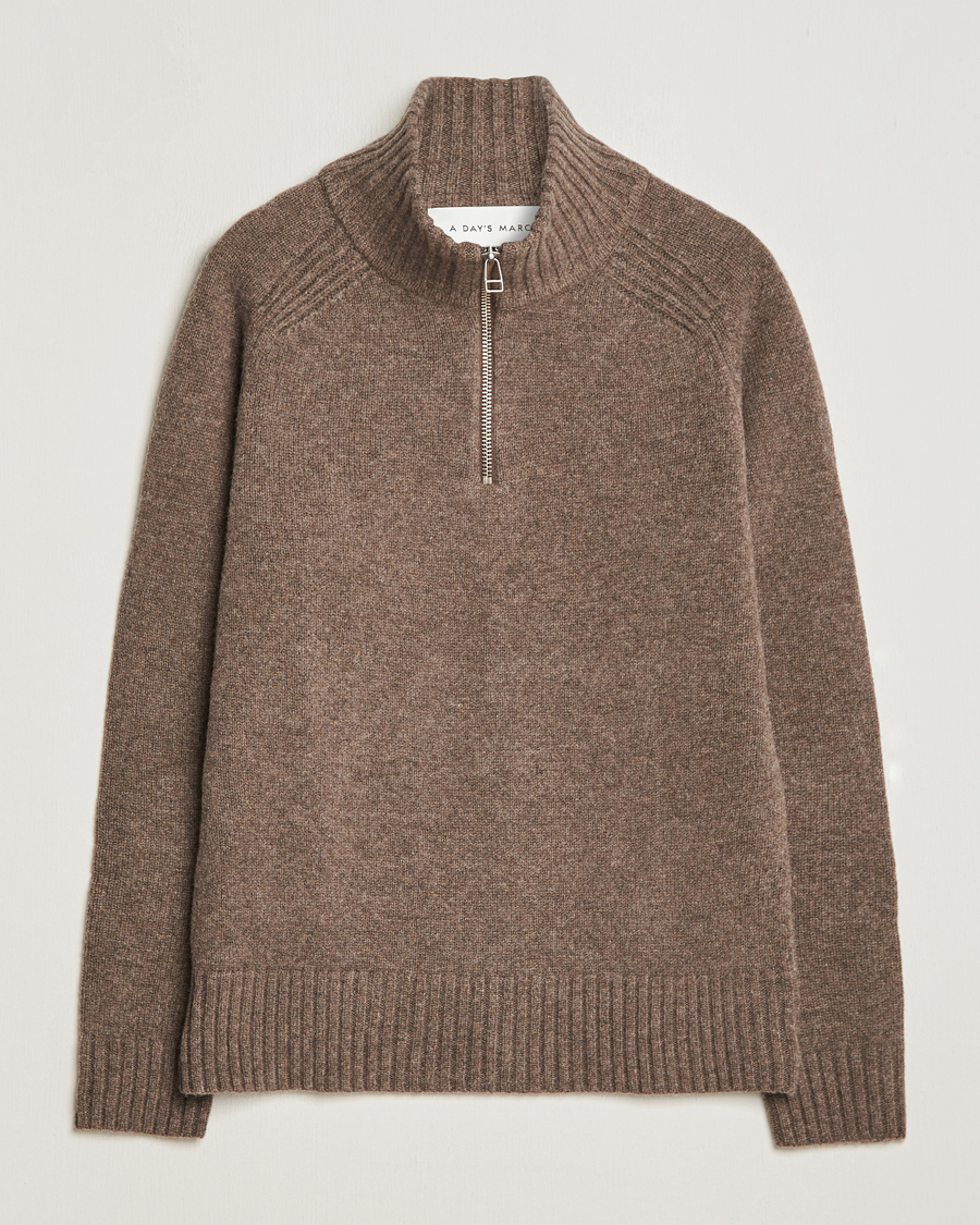 Herre | Trøjer | A Day's March | Cullen Half-Zip Lambswool Sweater Dark Taupe