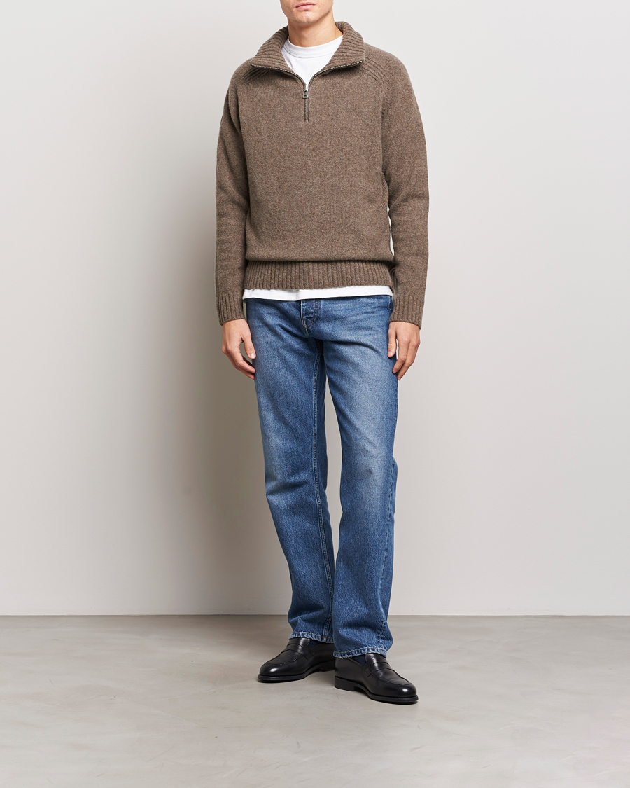 Herre | Trøjer | A Day's March | Cullen Half-Zip Lambswool Sweater Dark Taupe